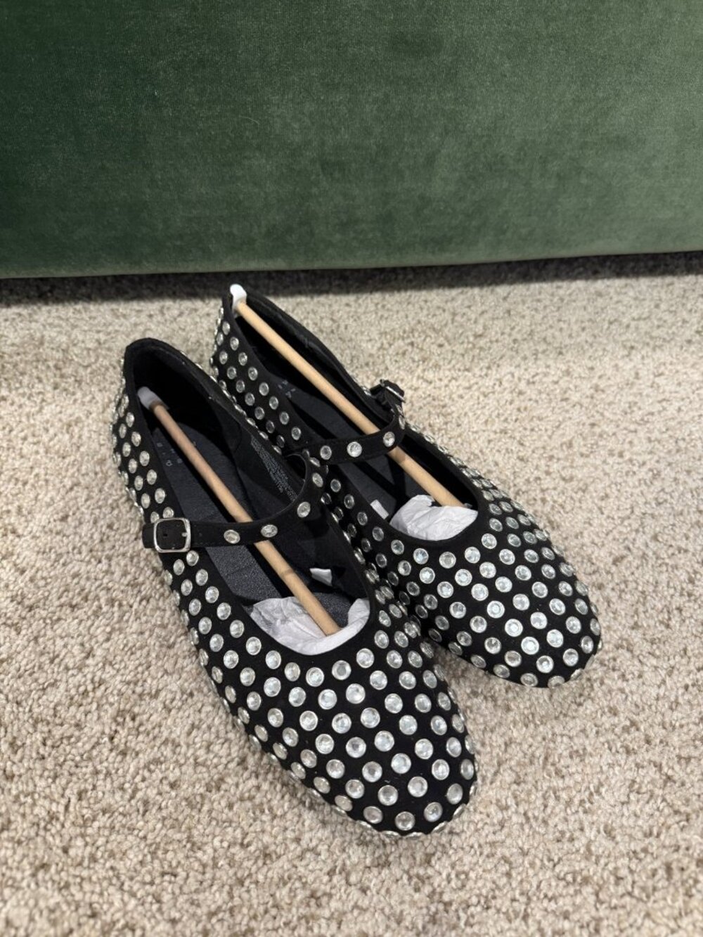 A New Day Black Studded Mesh Mary Jane Ballet Flats 8.5